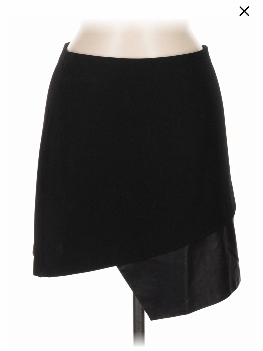 Alice & Olivia - Black Asymmetric Mini Skirt with Leather Trim